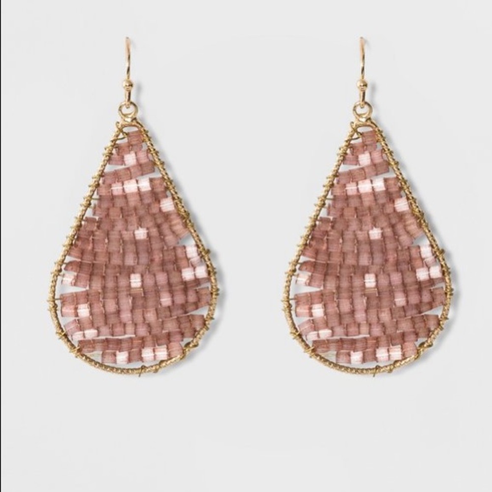 Blush Peach Seed Bead Teardrop Earrings